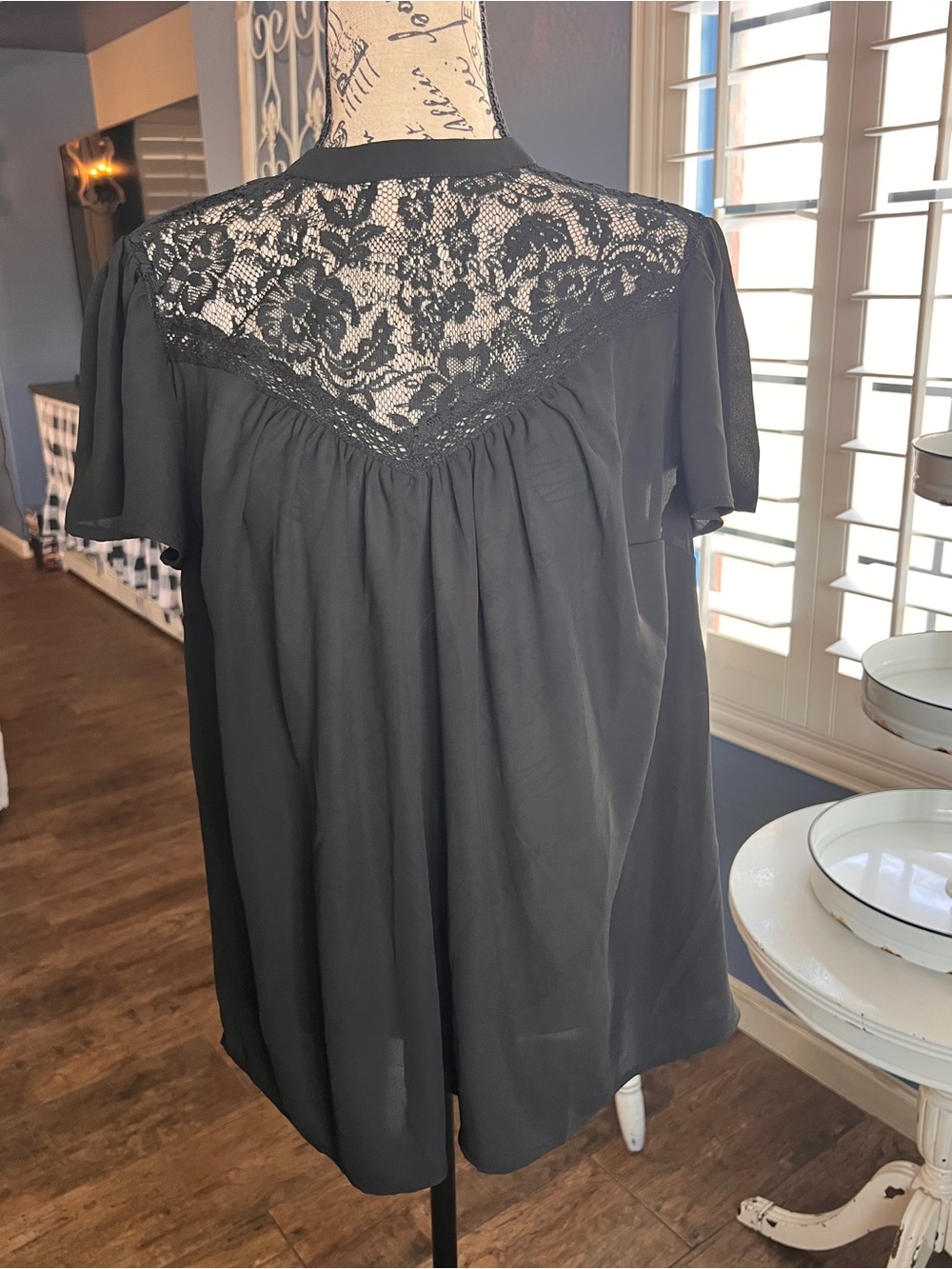 torrid Black Lace Yoke Short Sleeve Blouse